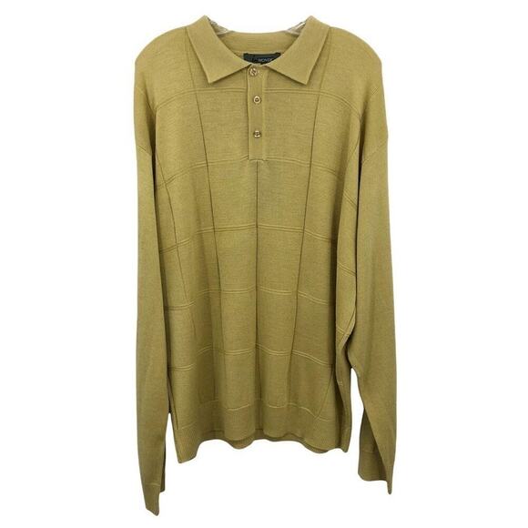 Le Monde Men’s Henley Sweater 3XL Tan Collared 1/4 Button Grid Long Sleeve NWT - Picture 1 of 9